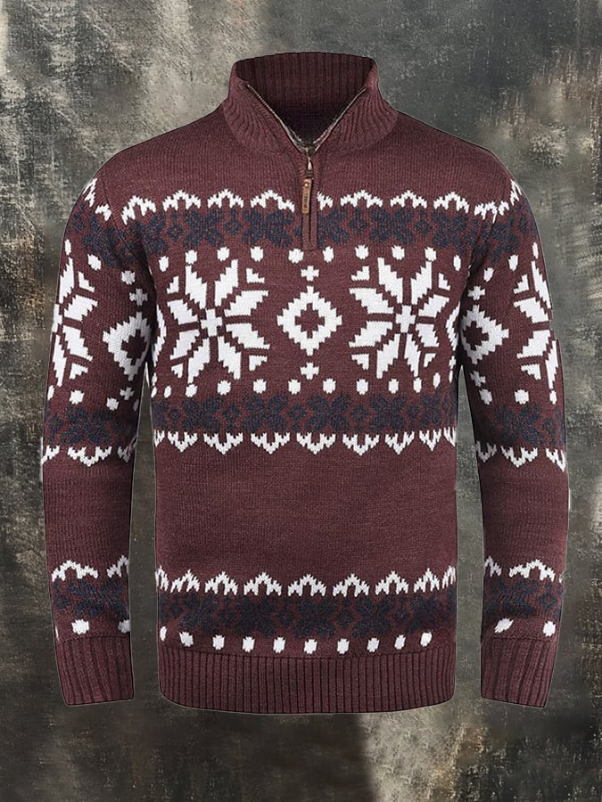 Men's Retro Contrast Christmas Half Zip Knit Sweater