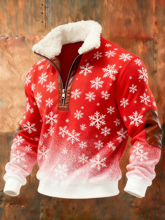 Men's Christmas Art Design Printed Plush Stand Collar Sweatshirt