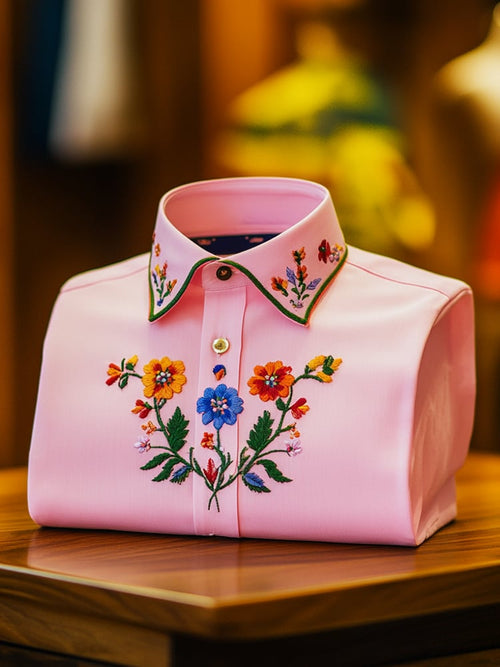 Men's Business Casual Floral Lapel Short Sleeve Shirt