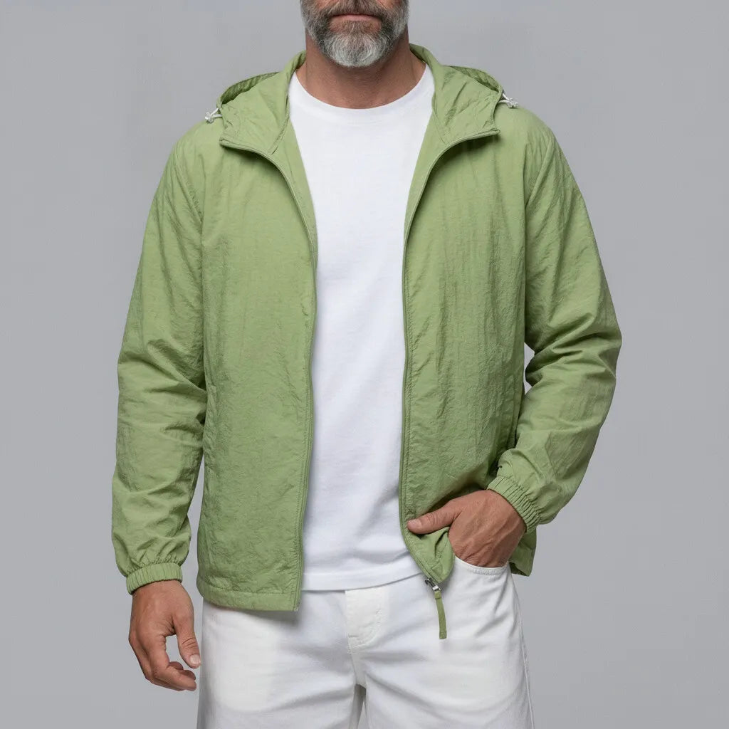 Men's Casual Solid Color Sun Protection Breathable Zip-Up Hooded Jacket