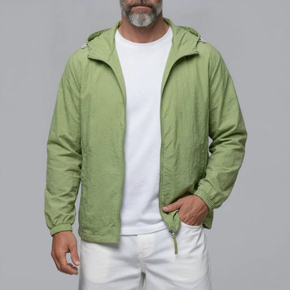 Men's Casual Solid Color Sun Protection Breathable Zip-Up Hooded Jacket