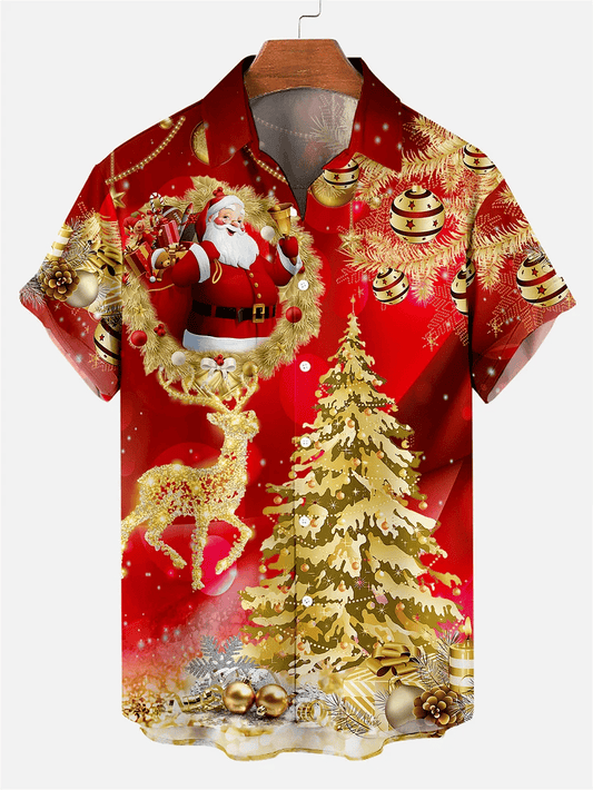 Men's Vintage Christmas Print Pocket Shirt