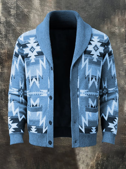Men's Retro Contrast Pattern Knitted Cardigan Jacket