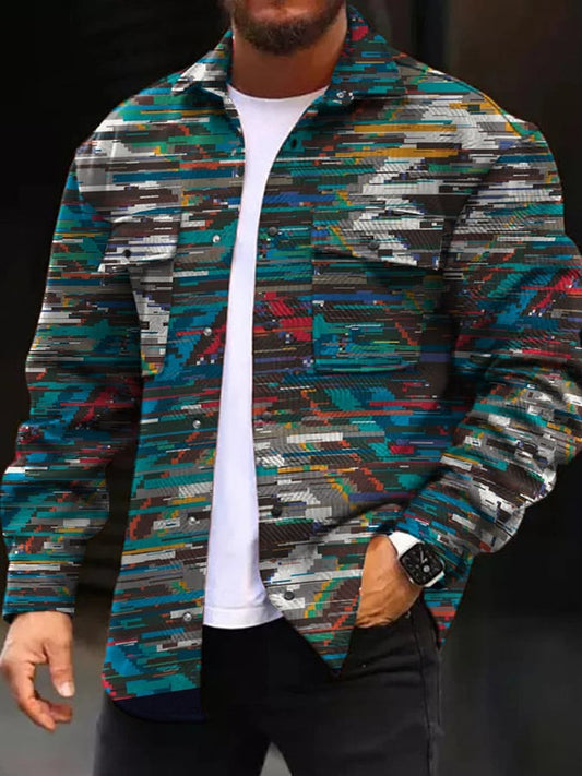 Men'S Fashionable Printed Pocket Button Lapel Jacket