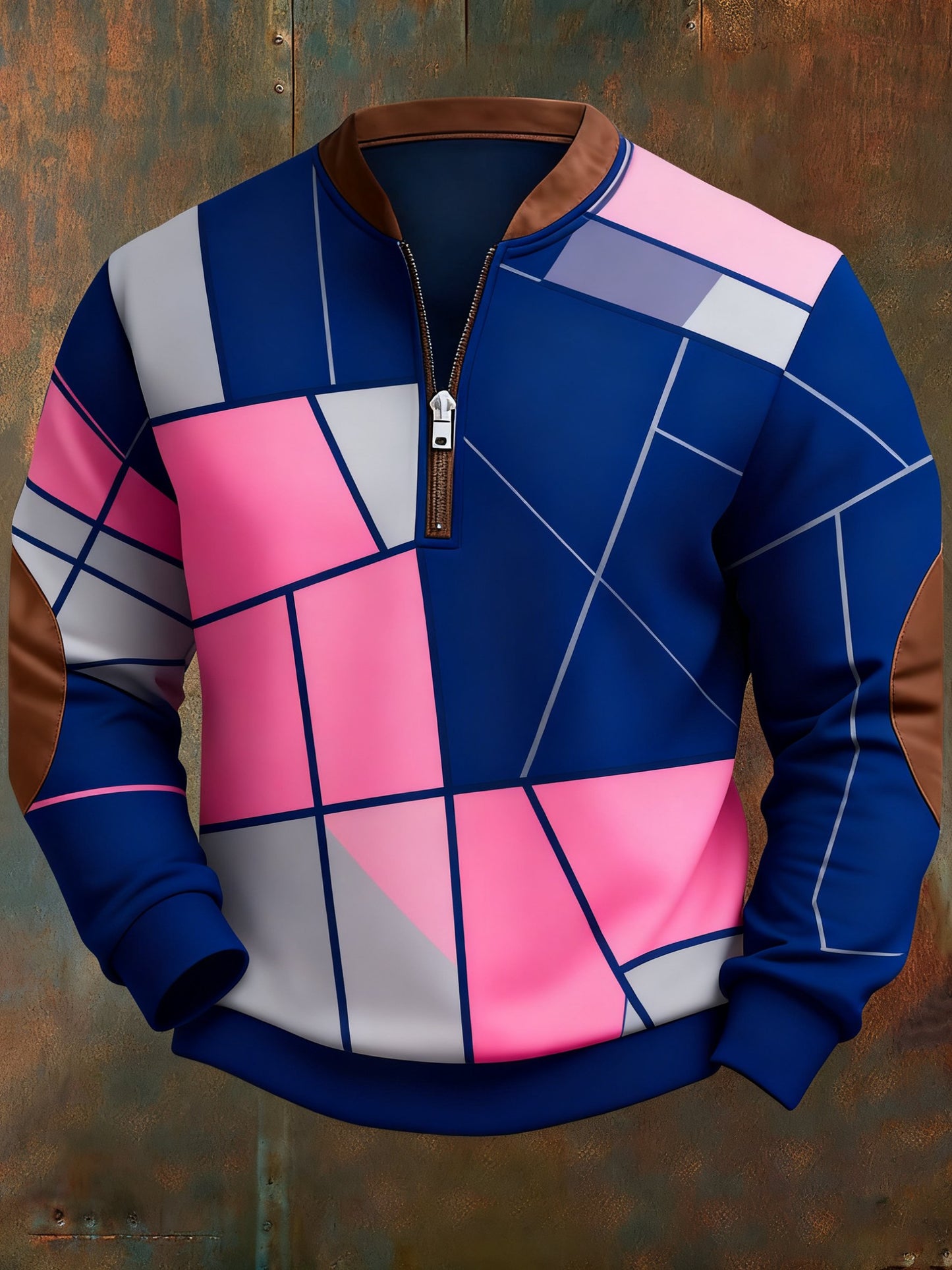 Men's Casual Geometric Color Block Print Sweatshirt