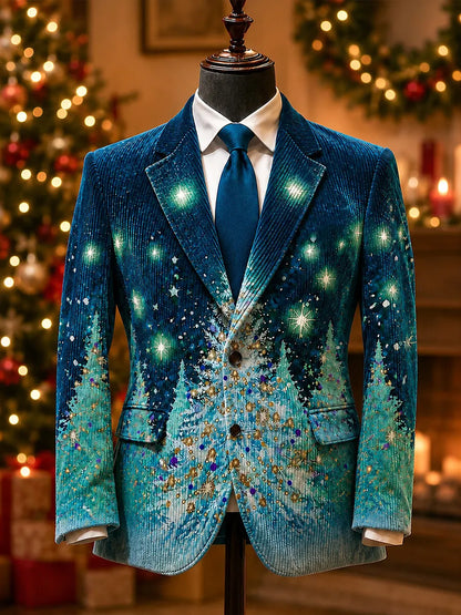 Men's Christmas Snowflake And Christmas Tree Print Print Casual Blazer