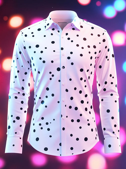 Men's Business Casual Black Polka Dot Print Lapel Long Sleeve Shirt
