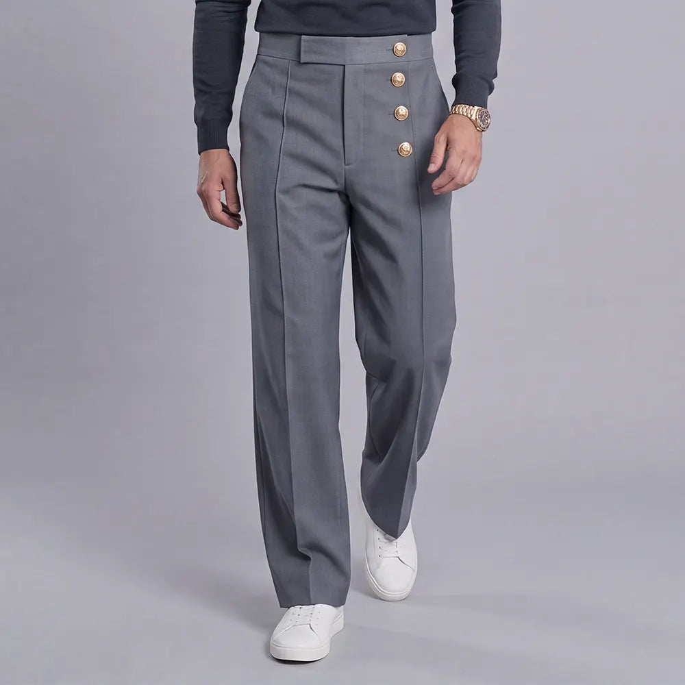 Men's Loose-Fit, High-Waisted, Wide-Leg, Single-Breasted Dress Pants