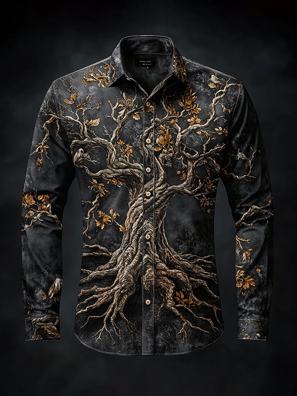 Men's Outdoor Vintage Viking Print Long Sleeve Shirt