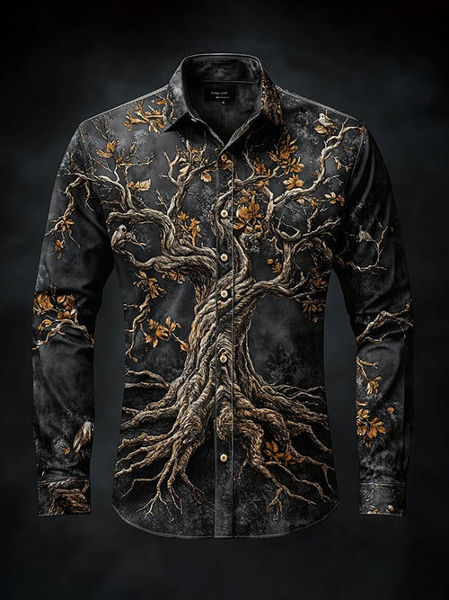Men's Outdoor Vintage Viking Print Long Sleeve Shirt