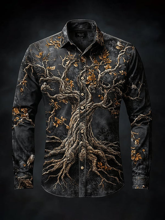 Men's Outdoor Vintage Viking Print Long Sleeve Shirt