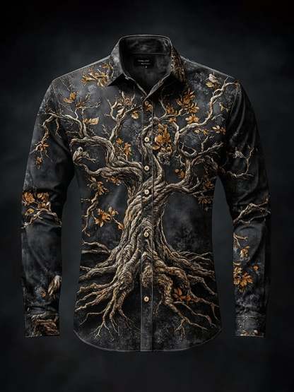 Men's Outdoor Vintage Viking Print Long Sleeve Shirt