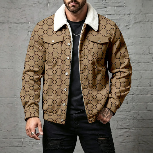 Men's Casual Double-C Print Cardigan with Studded Buttons
