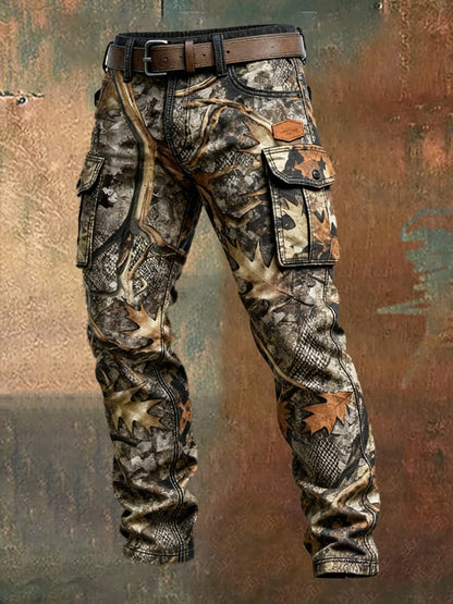 Men's Vintage Camouflage Distressed Pocket Work Pants