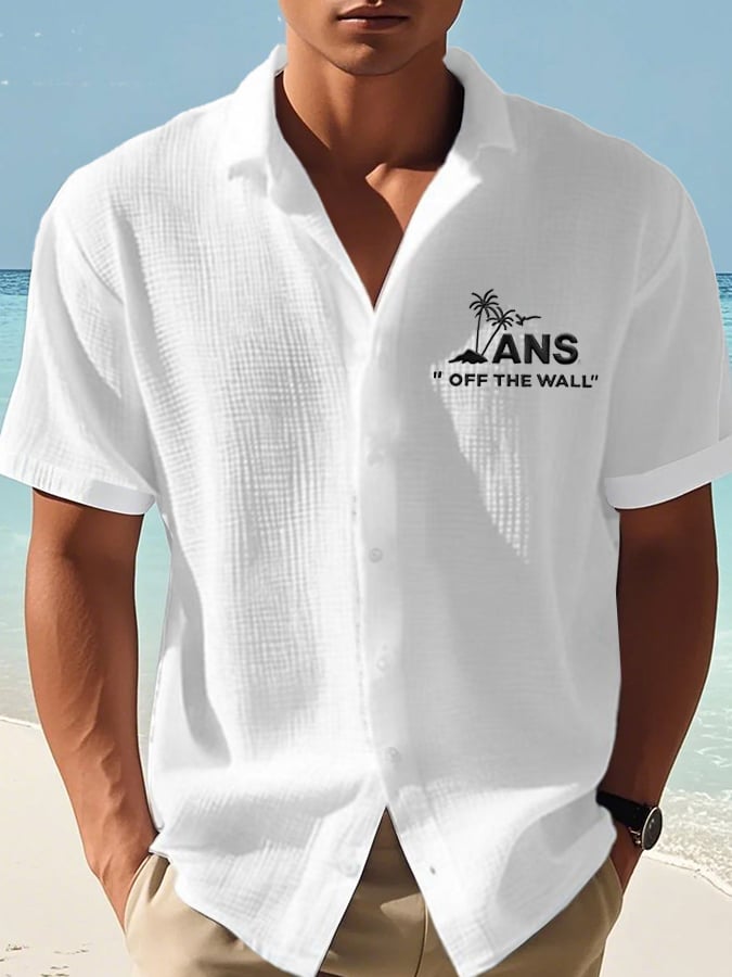Men's Sports Logo Printed Casual Waffle Shirt (No Chest Pocket)