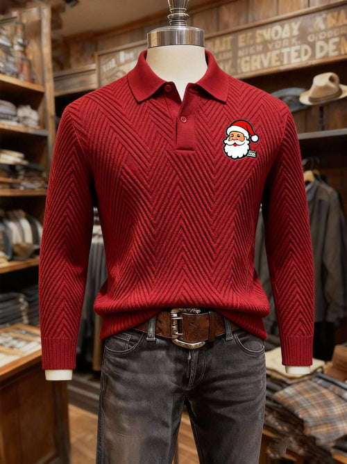 Men's Christmas Business Logo Print Long Sleeve Polo Shirt