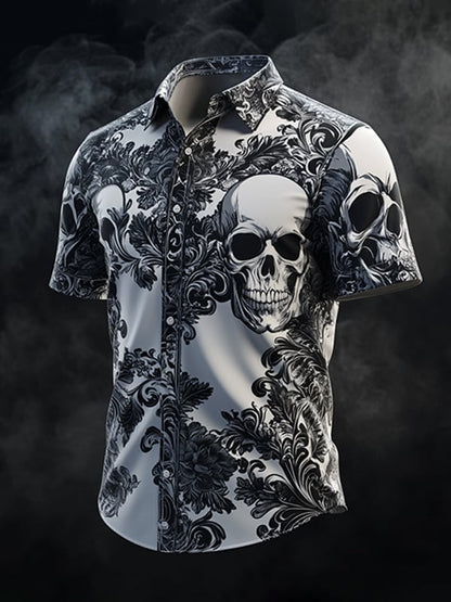 Men's Dark Gothic Skull Pattern Short Sleeve Shirt