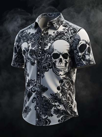 Men's Dark Gothic Skull Pattern Short Sleeve Shirt