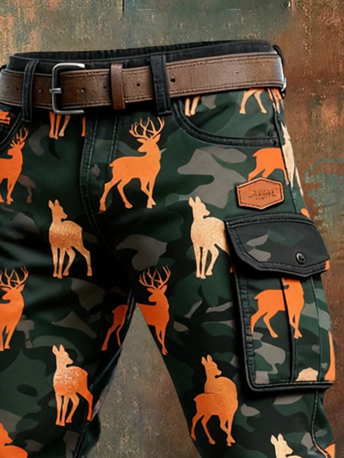 Men's Vintage Camouflage Distressed Pocket Work Pants