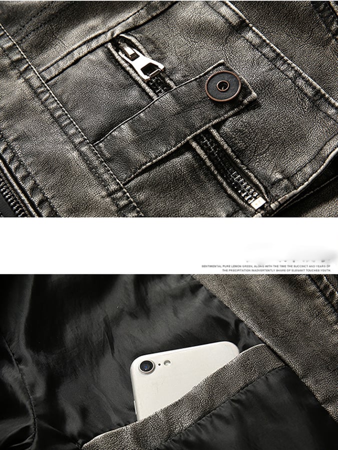 Men's Vintage Leather Multi-Pocket Outdoor Jacket