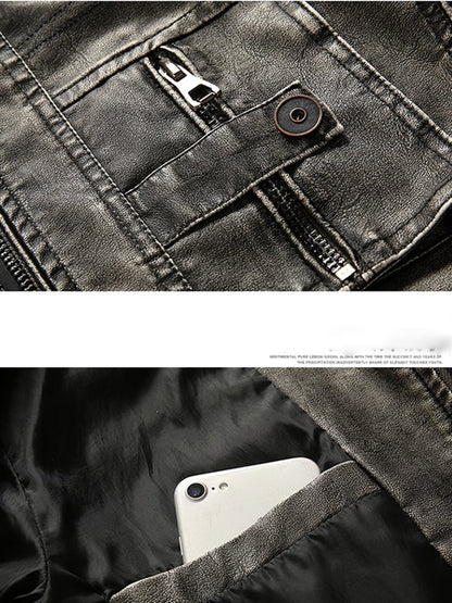 Men's Vintage Leather Multi-Pocket Outdoor Jacket