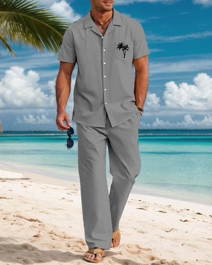 Suitmens Men's Vacation Coconut Tree Pattern Walking Suit