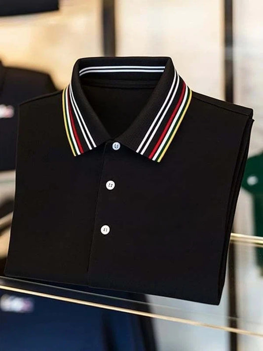 Men's Classic Business Logo Button Short Sleeve Polo Shirt
