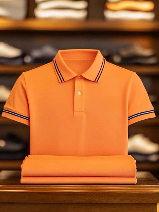 Men's Business Casual Logo Button Short Sleeve Polo Shirt