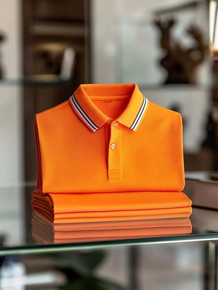 Men's Classic Business Logo Button Short Sleeve Polo Shirt