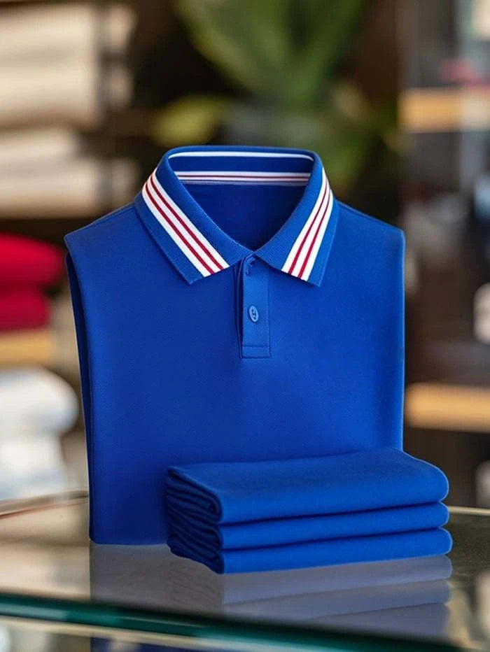 Men's Classic Business Logo Button Short Sleeve Polo Shirt