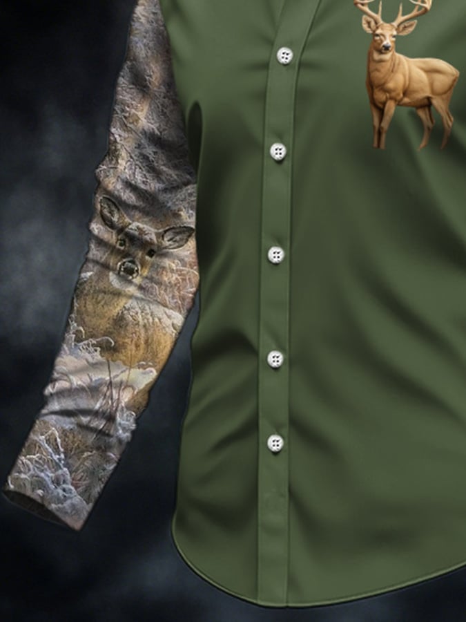 Men's Casual Simple Camouflage Elk Western Style Shirt