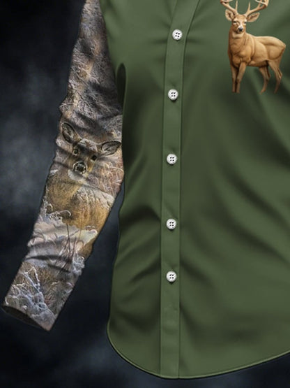 Men's Casual Simple Camouflage Elk Western Style Shirt