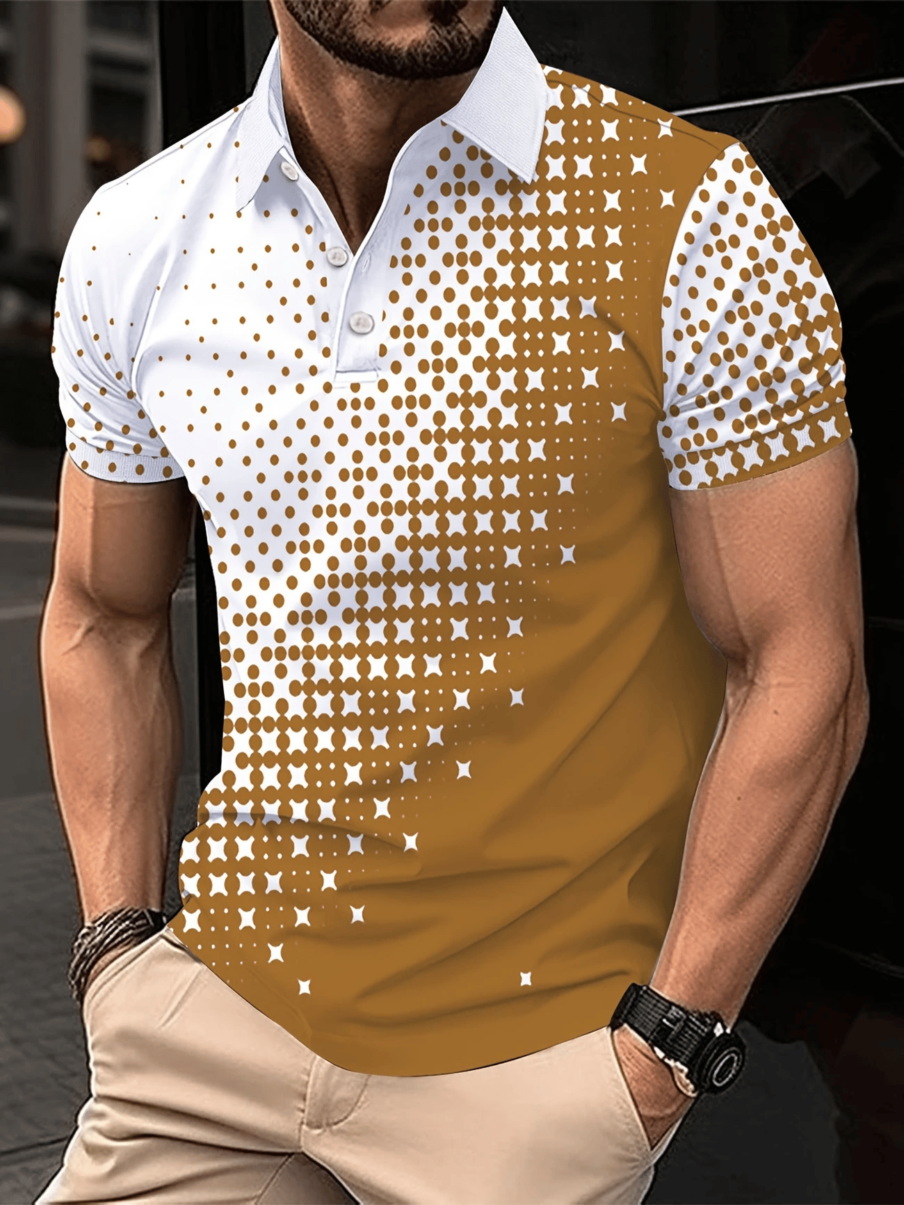Men's Classic Business Logo Button Short Sleeve Polo Shirt