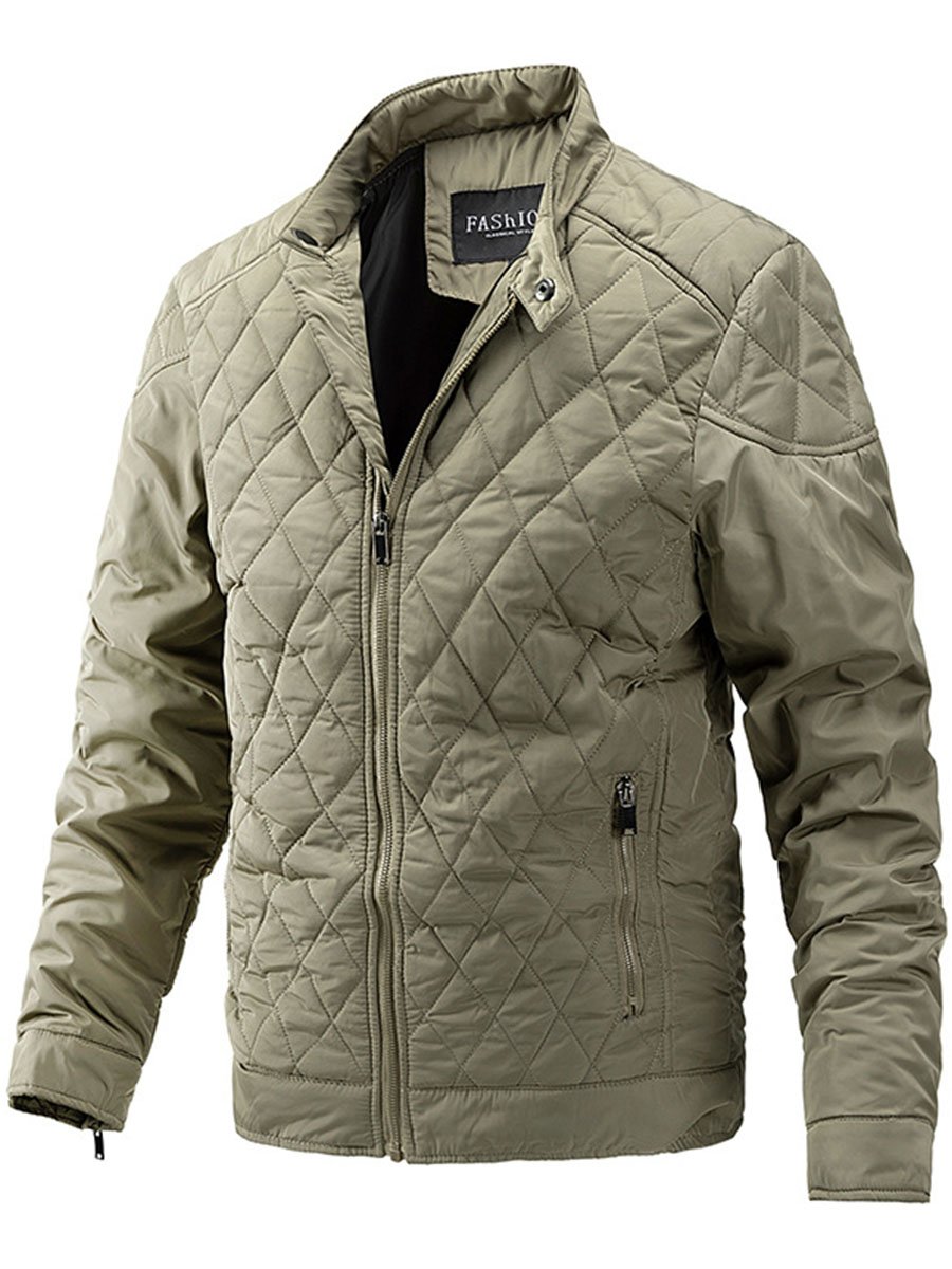 Men's Light Cotton Clothes Casual Diamond Shaped Stand-up Collar Coat Fashion Cotton-padded Jacket