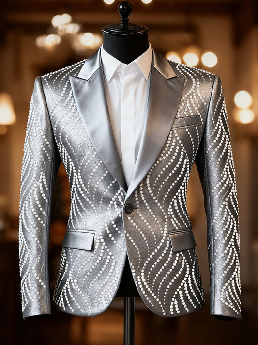 Men's Luxury Wave Polka Dot Lapel Suit Jacket