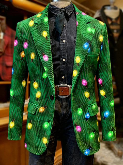 Men's Corduroy Christmas Lights Lapel Suit Jacket
