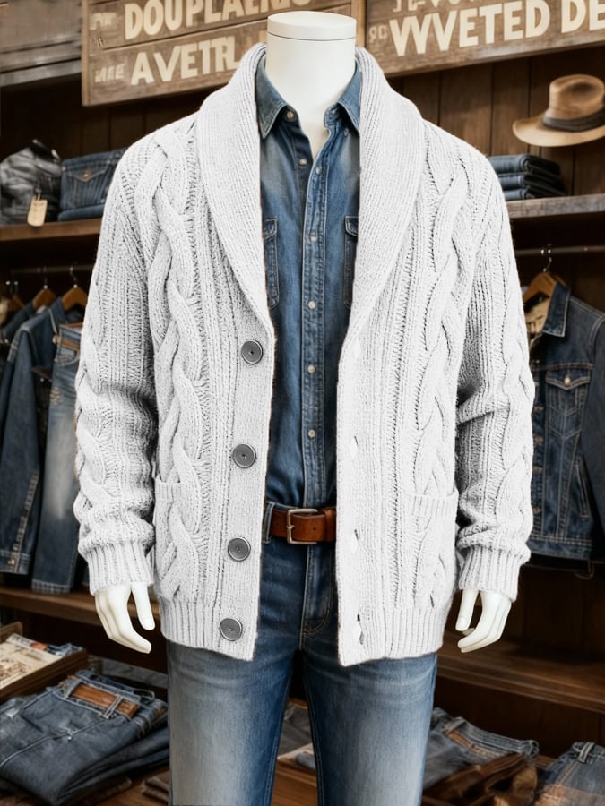 Men'S Lapel Twisted Textured Sweater Jacket