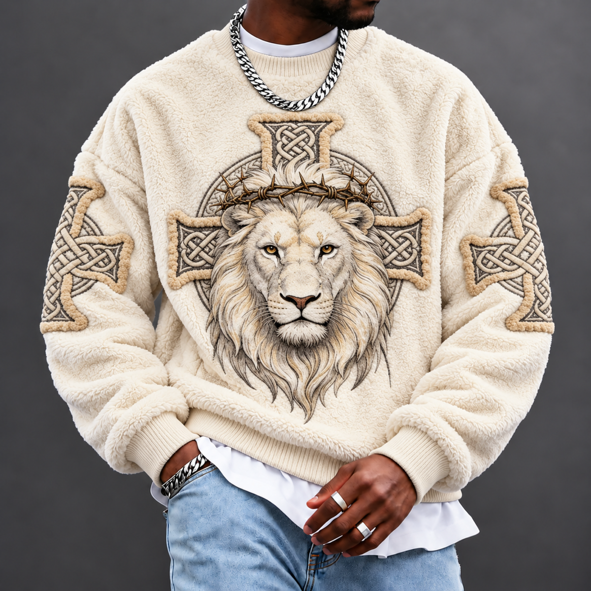 Men's Lion-Print Crewneck Sweatshirt