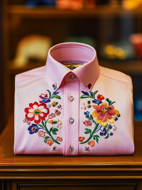 Men's Business Casual Floral Lapel Short Sleeve Shirt