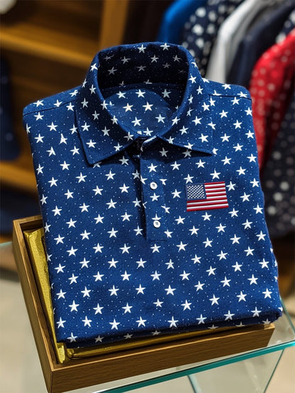 Men's Business Casual Independence Day Button Short Sleeve Polo Shirt