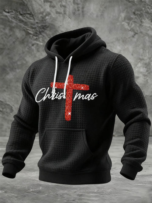 Men's Christmas Faith Splicing Faith Print Hoodie