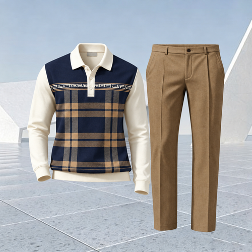 Men's Color-Blocked Polo Shirt and Pants Set