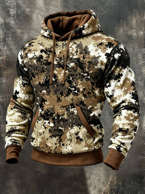 Men's Retro Distressed Color Block Camouflage Print Casual Long Sleeve Sweatshirt