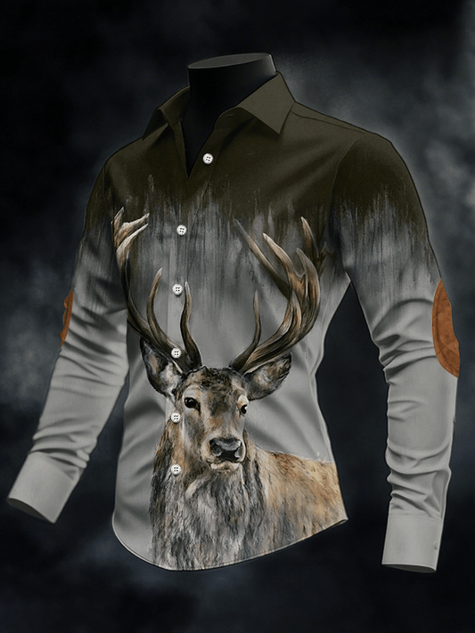 Men's Retro Elk Print Casual Shirt