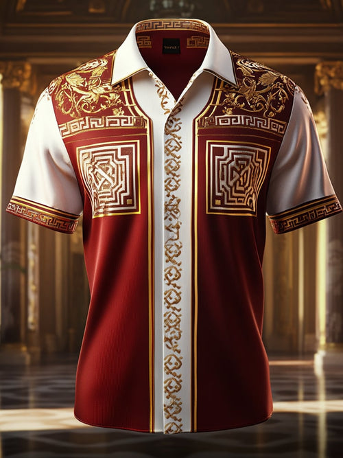 Men's Satin Luxe Print Short Sleeve Button Shirt