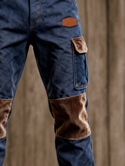 Men's Retro Stitching Functional Wear-Resistant Rip-Resistant Pocket Work Pants