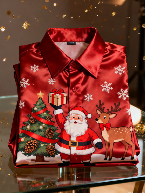 Men's Luxurious Satin Christmas Long Sleeve Shirt