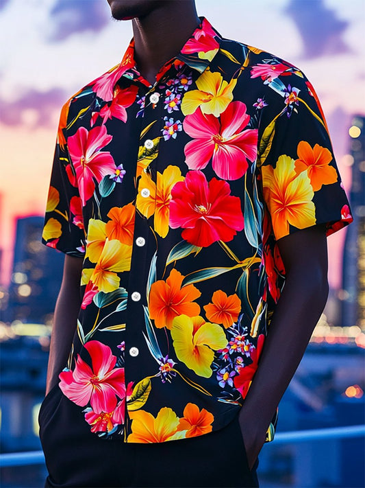 Men's Resort Casual Floral Art Short Sleeve Shirt