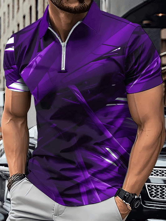 Men's Casual Business Zipper Short Sleeve Polo Shirt
