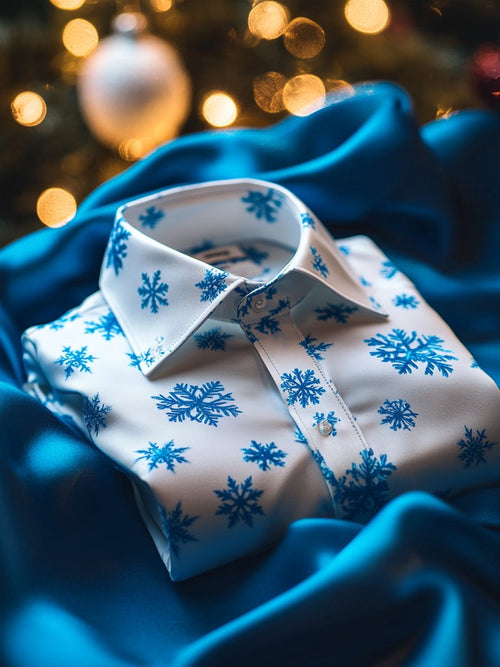 Christmas Men's Business Luxury Snowflake Print Long Sleeve Shirt